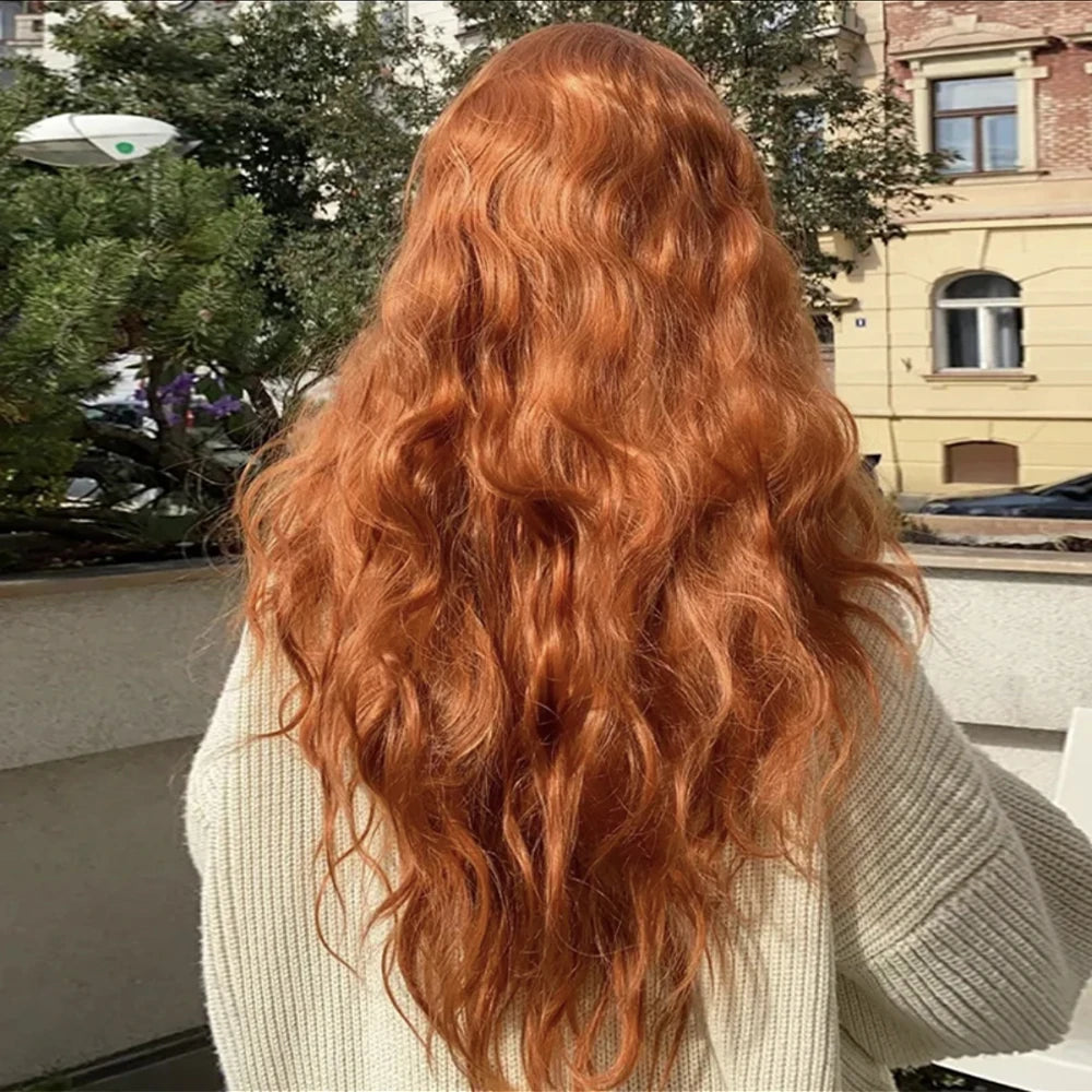 Ginger Orange Wig Long Natural Wave Wig Synthetic Lace Wig Loose Curl Wig Ginger Wig Lace Front Wigs for Women Daily Use Cosplay
