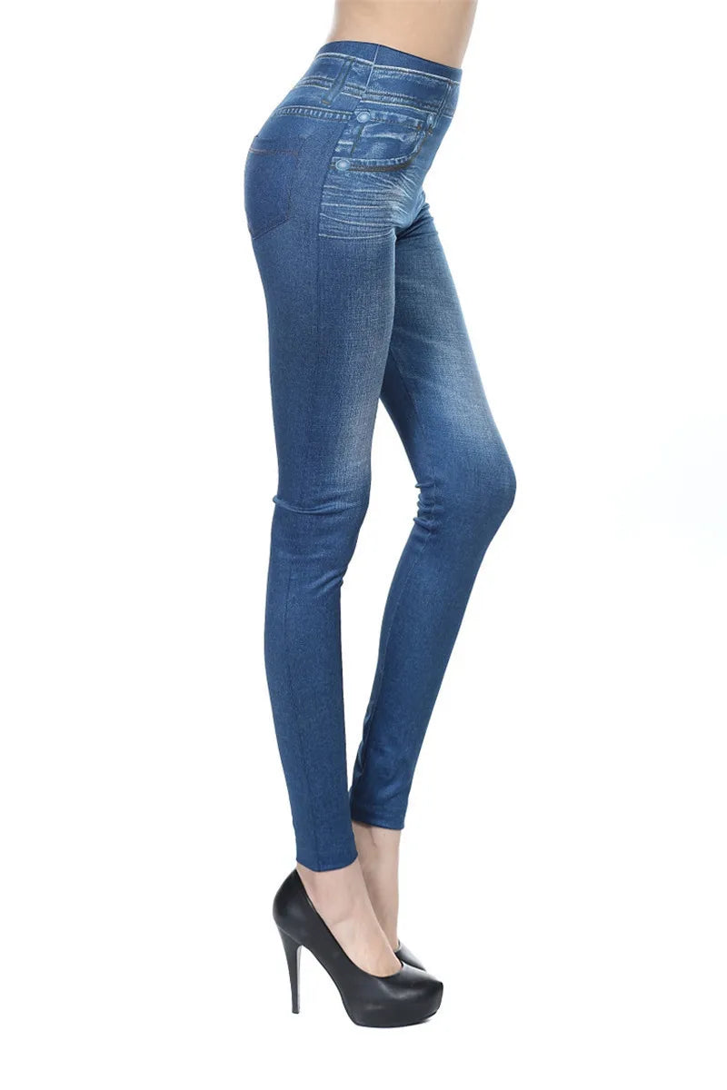 Women Jean Leggings Fitness Pants High Waist Gym Leeggings High Elastic Hip Liftting Fashion Slim Running Cycling Yoga Tights