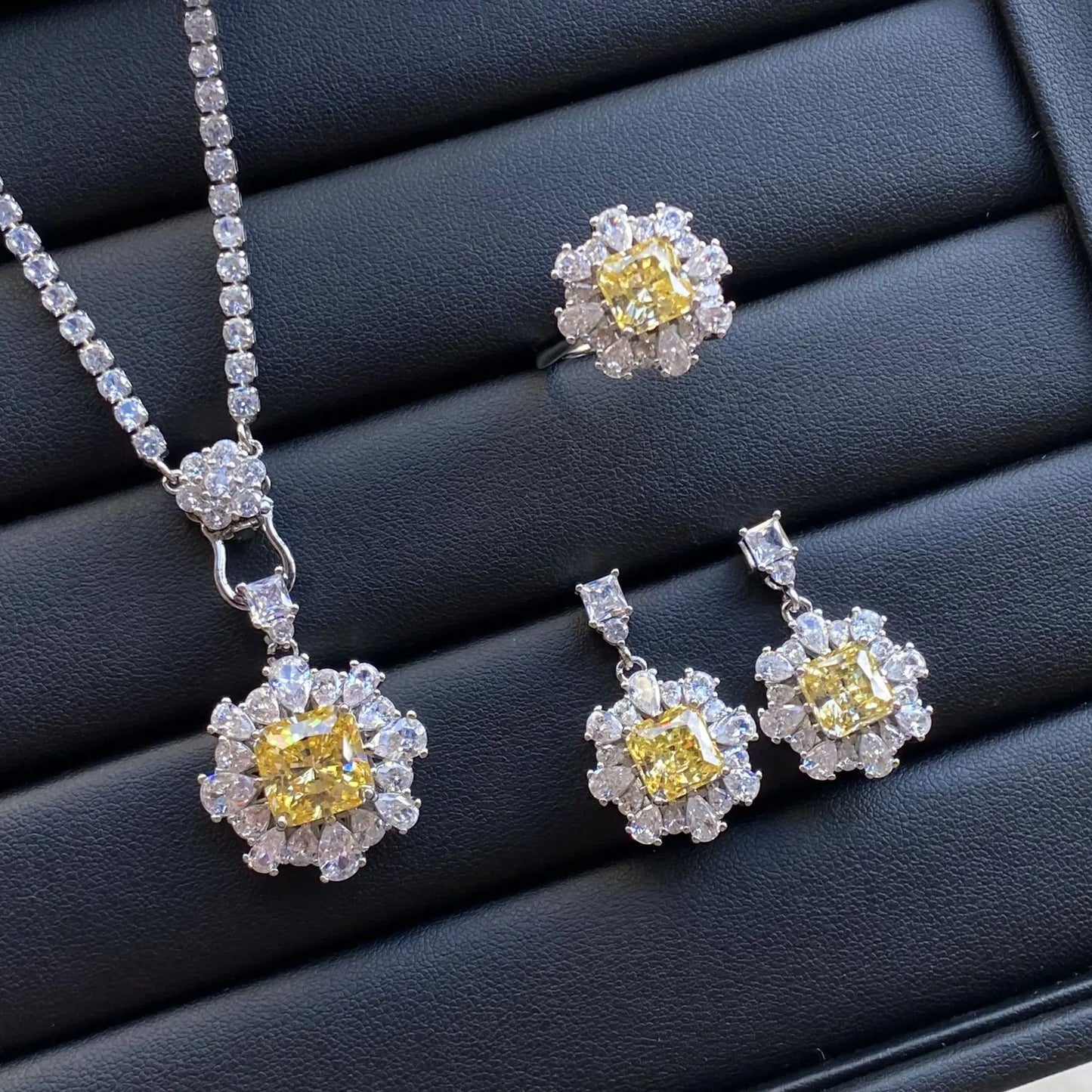 Valuable Lab Jade Diamond Jewelry set 925 Sterling Silver Engagement Wedding Rings Earrings Necklace For Women Bridal Party Gift