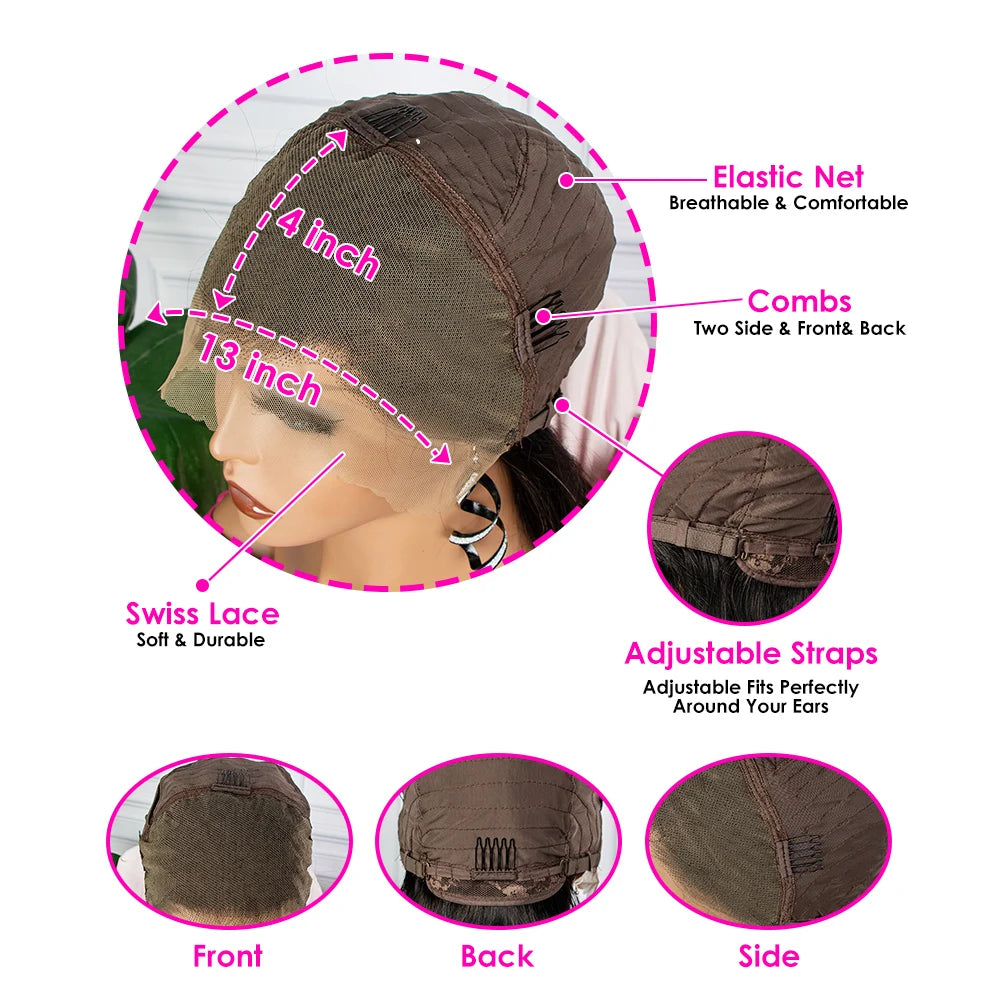 Natural Color 180% Density Pixie Cut Curly Wigs 13x4 Transparent Lace Frontal Wigs Brazilian Human Hair Bouncy Curly Bob Wig 1B#