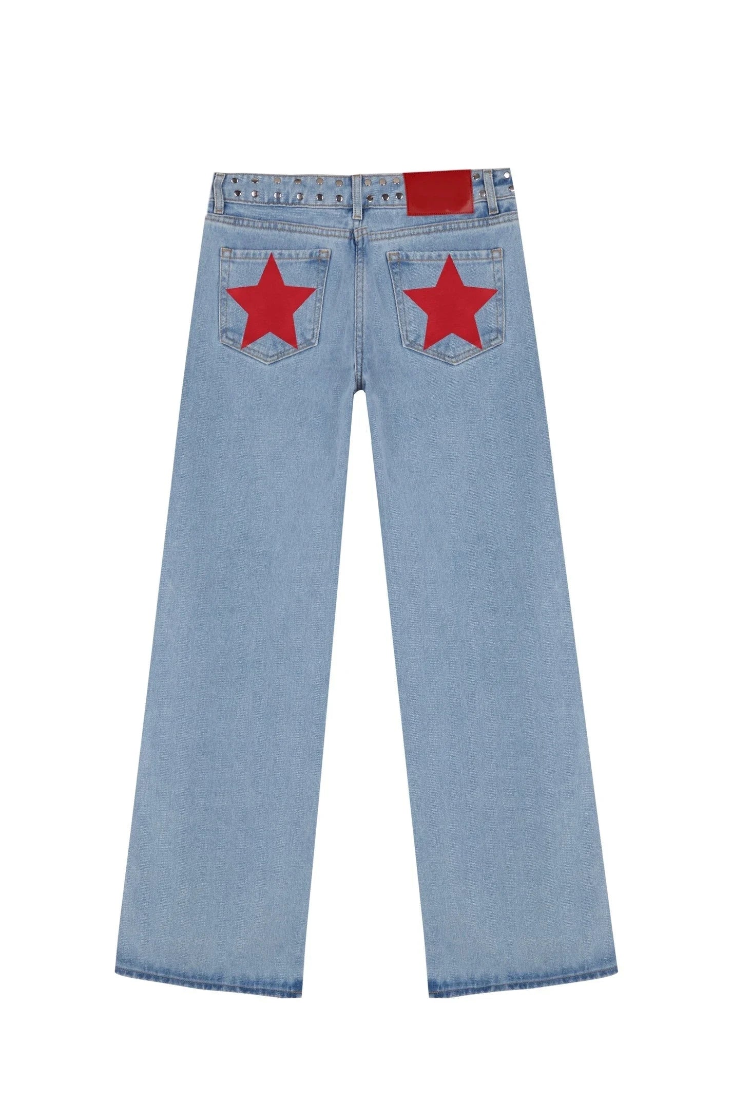 New Fashion Retro Rivet Star Print Baggy Straight Blue Jeans Y2K Women's Simple Classic Wide-leg Jeans Hip-hop Harajuku Jeans