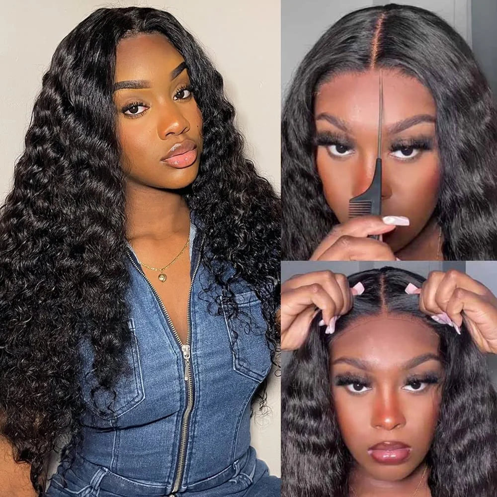 ISEE Hair 7x5 Wear And Go Wigs Deep Wave Human Hair Wig Curly Lace Front Human Hair Wig PrePlucked Glueless Wig Ready To Wear