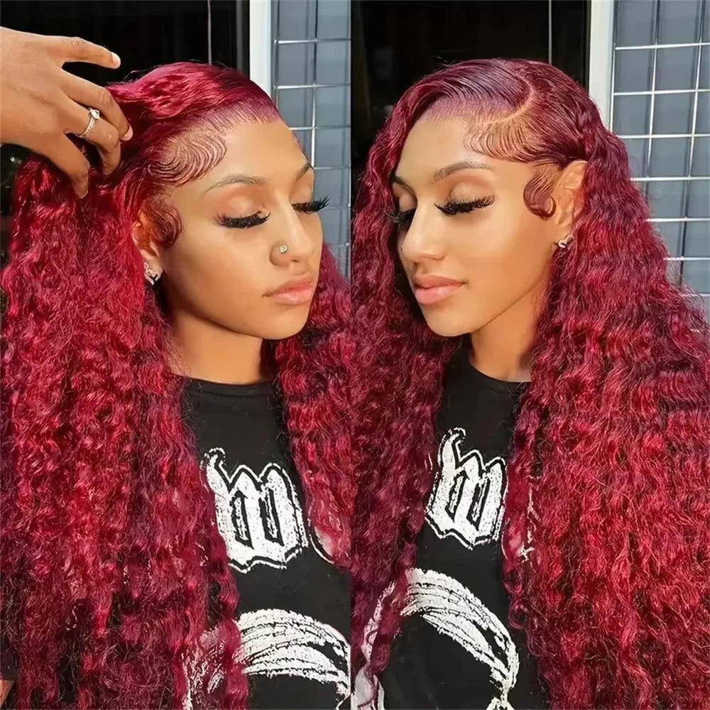 99J Burgundy 13X4 Lace Front Wig Curly Human Hair Wigs 13X6 Hd Lace Wig Human Hair Colored Deep Wave Frontal Wig Water Wave Wig