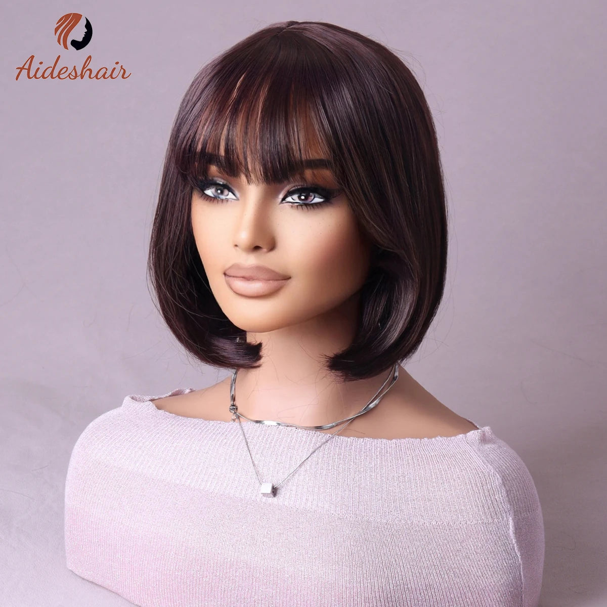 Synthetic  aideshair wig Full head set feminine clavicle Bob simulates natural short hair everyday full  top synthetic wig