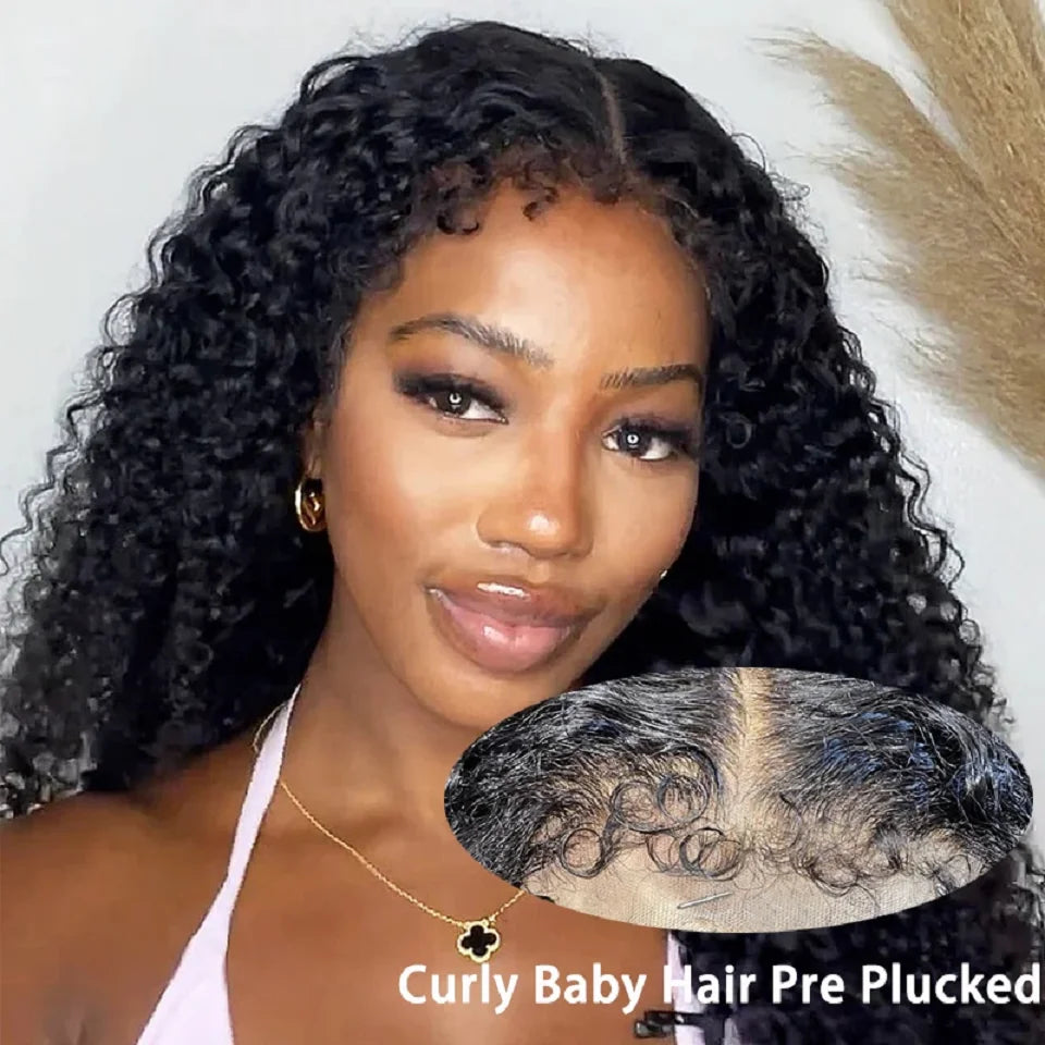 10-34 Inch 4C Edges Baby Hair Lace Wigs Brazilian Curly Human Hair Wig 13x4 Lace Frontal Wigs For Women KInky Curly Glueless Wig