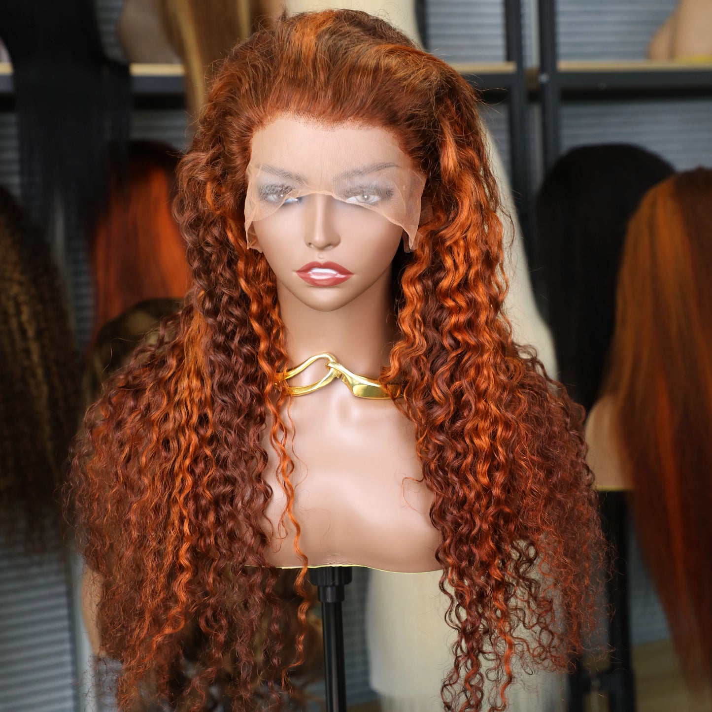 4/350 Highlight Water Wave 13x4 Transparent Lace Frontal Human Hair Wig 220% Ombre Ginger Human Hair Wig Color Curly Wigs 34Inch