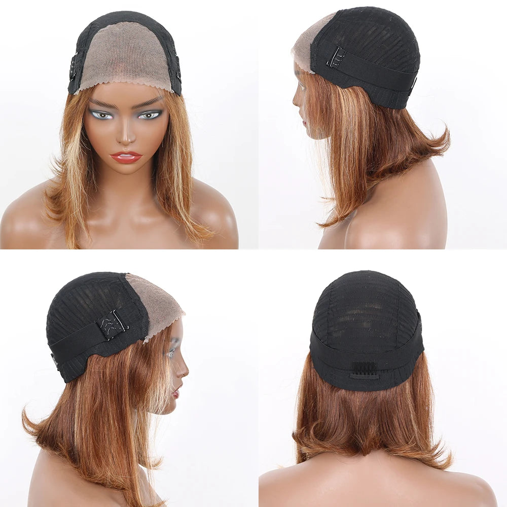 Straight Highlight Glueless Wigs Human Hair Ready To Wear 6X4 Lace Frontal Honey Blonde Short Bob Brazilian Human Hair Wig