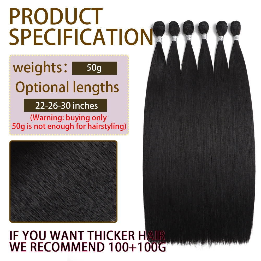 Synthetic Dark Brown Bundles Straight Hair Extensions Bundles Hair 22/26/30 Inches for Women Long Weave Hair Gold Heat Resistant