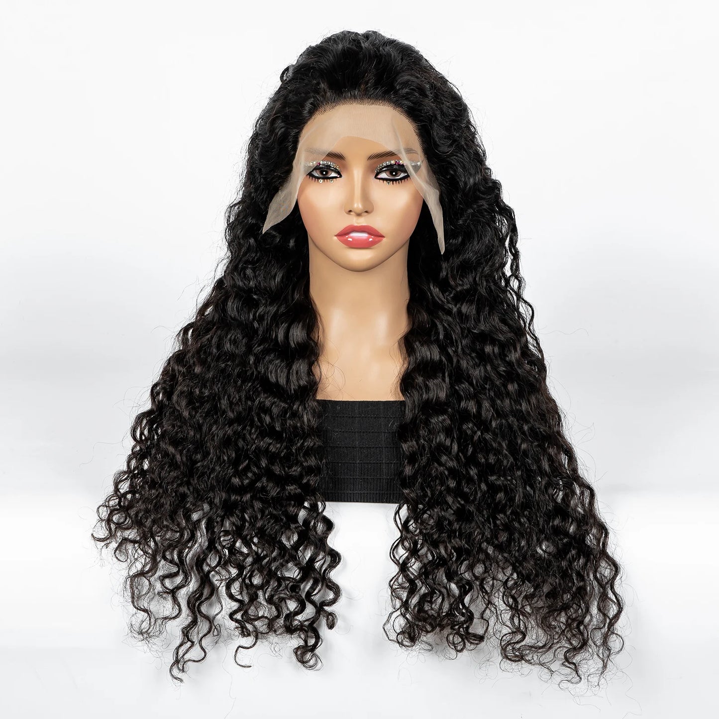 300% Density Ombre 30 Inches Water Wave Wavy Curly Human Hair Wigs 13x4 Transparent Lace Frontal Human Hair Wig for Women