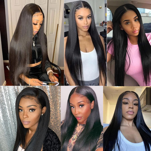 250% 36 inch Straight Lace Front Wig Human Hair Wigs For Women Pre-Plucked Transparent Lace Free Middle Part Natural Black Bobbi