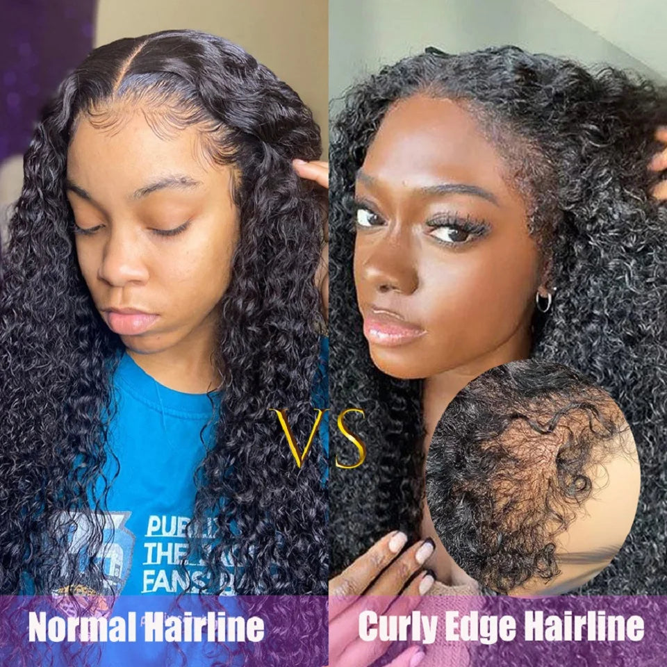 10-34 Inch 4C Edges Baby Hair Lace Wigs Brazilian Curly Human Hair Wig 13x4 Lace Frontal Wigs For Women KInky Curly Glueless Wig