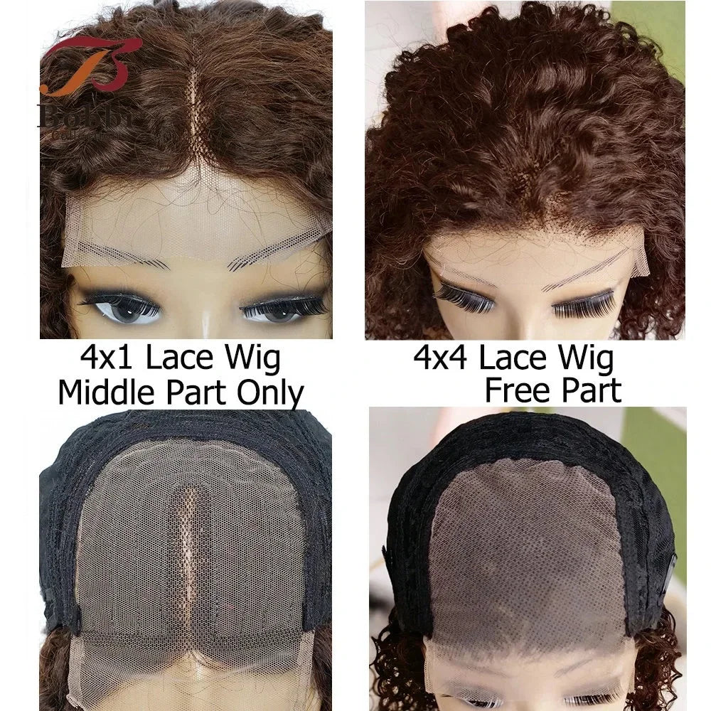 250% Density Brown 4x4 Lace Front Wig Afro Kinky Curly Thick 100% Human Hair Wigs For Women Pre-Plucked Transparent Lace Bobbi