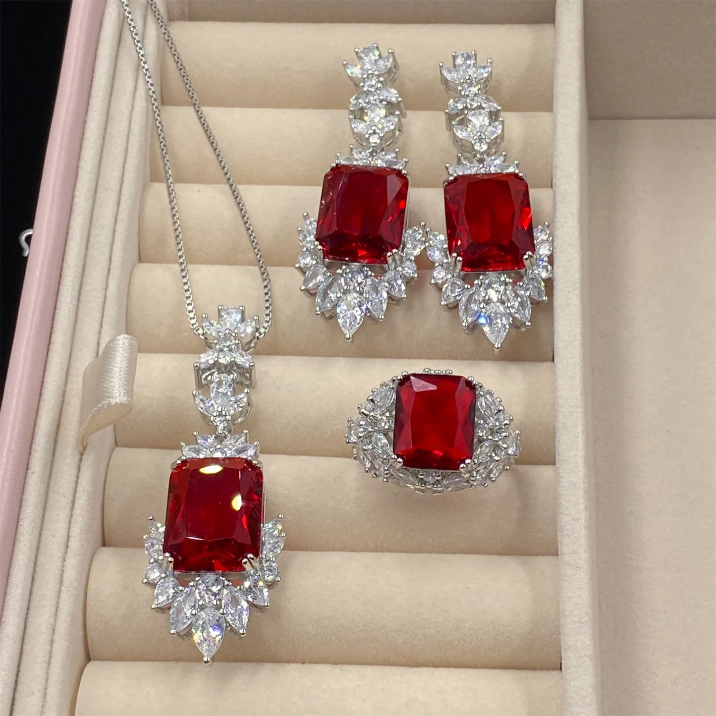 Valuable Lab Jade Diamond Jewelry set 925 Sterling Silver Engagement Wedding Rings Earrings Necklace For Women Bridal Party Gift