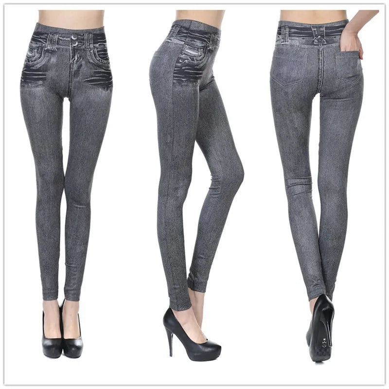 Women Jean Leggings Fitness Pants High Waist Gym Leeggings High Elastic Hip Liftting Fashion Slim Running Cycling Yoga Tights