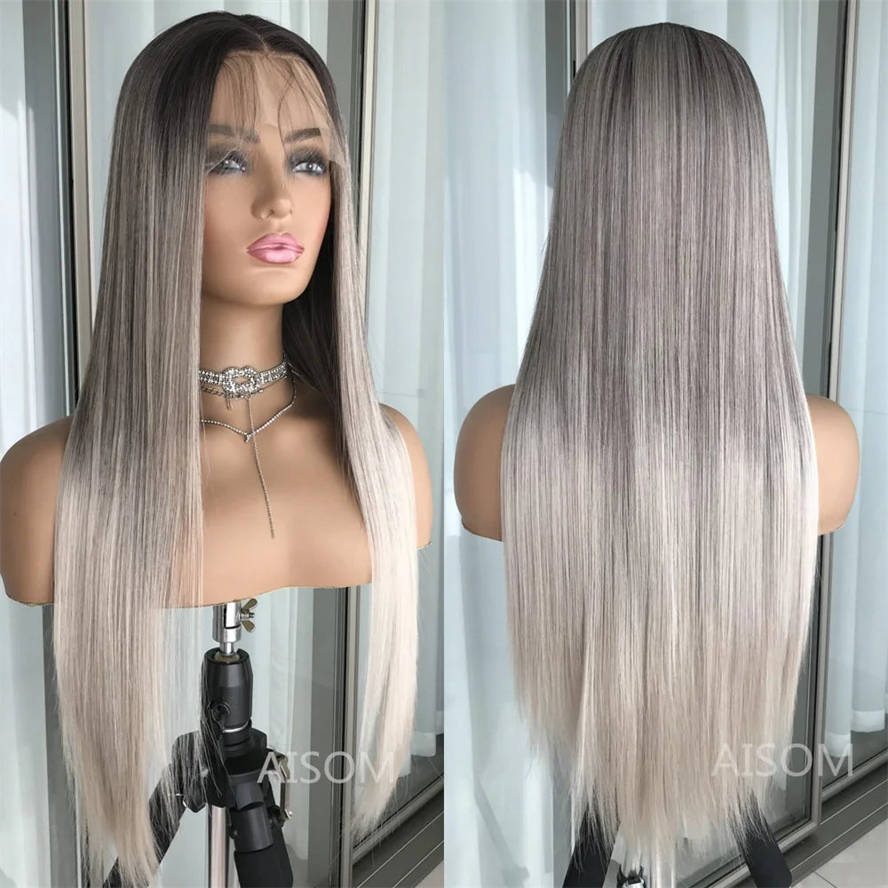 Highlight Blonde Platinum Straight Lace Front Wig Synthetic Hair for Women 13x4” Lace Frontal Wig Pre Plucked Blonde Colored Wig