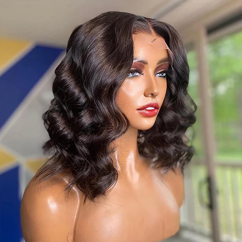 200% Density Body Wave Bob Wigs 4x4 13x4 HD Transparent Lace Front Wig Human Hair Pre Plucked Lace Closure Wigs For Black Women