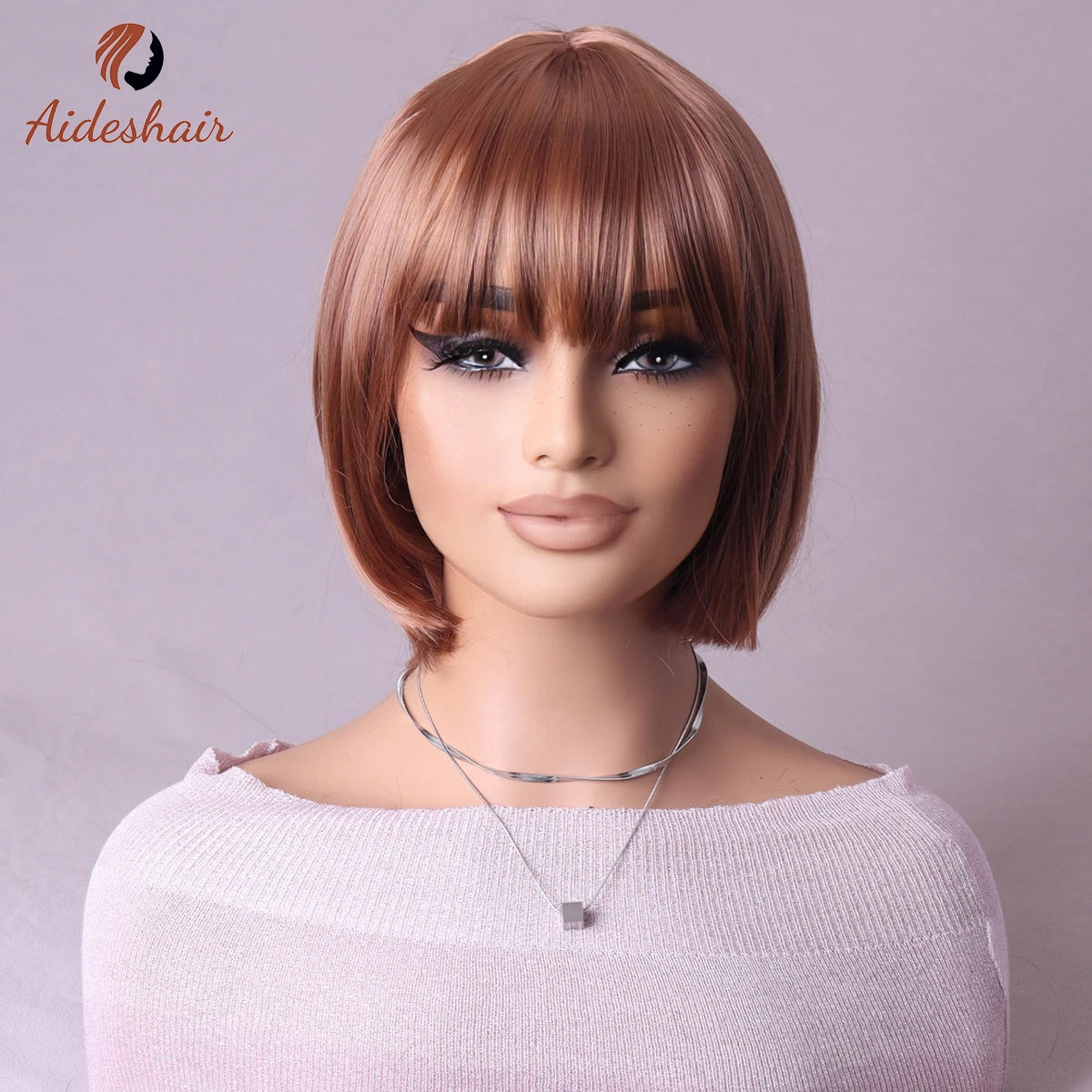 Synthetic  aideshair wig Full head set feminine clavicle Bob simulates natural short hair everyday full  top synthetic wig