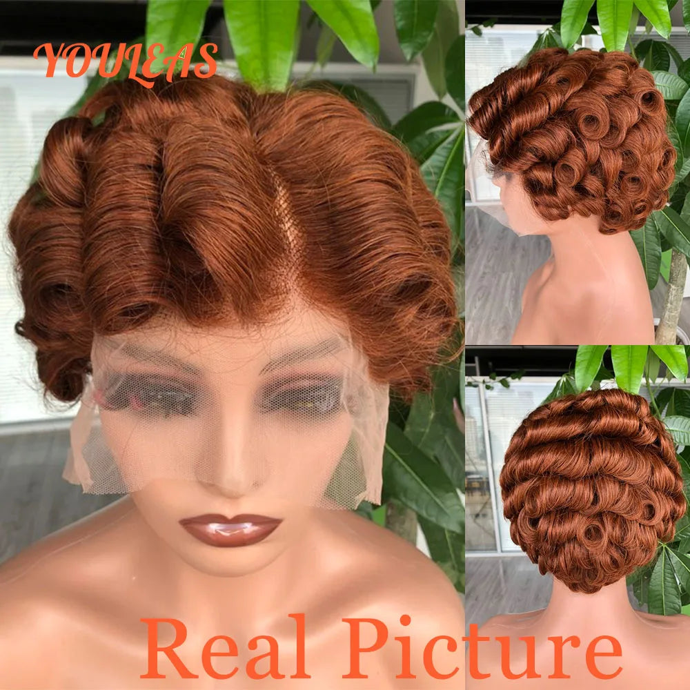 613 Blonde Pixie Cut Short Bob Deep Wave Human Hair Wigs Reddish Brown Short Bob 13x4 Transparent Lace Front Wigs Preplucked