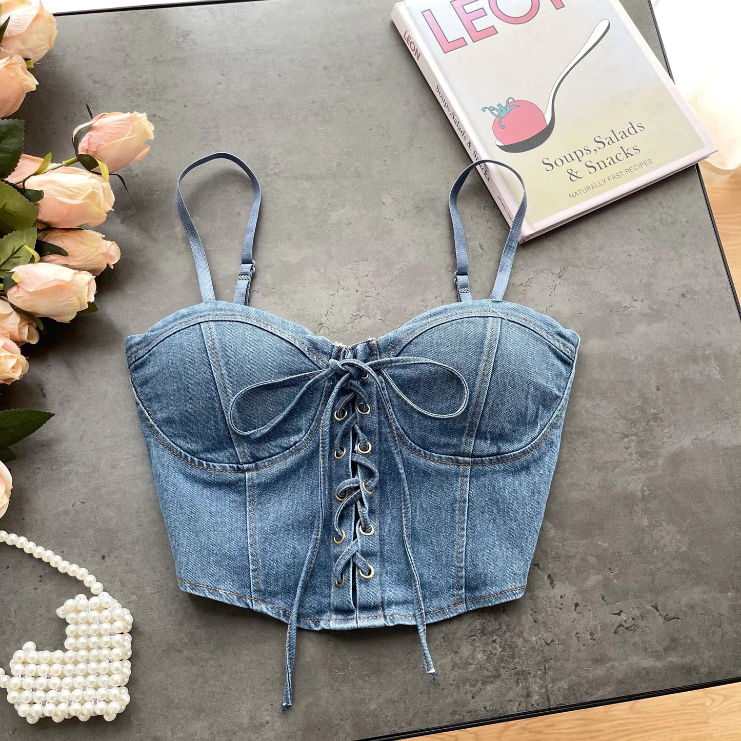 SINGREINY Fashion Women Sexy Denim Camisole Sleeveless Lace Up Skinny Tops 2024 Vintage Backless Elastics Short Streetwear Camis