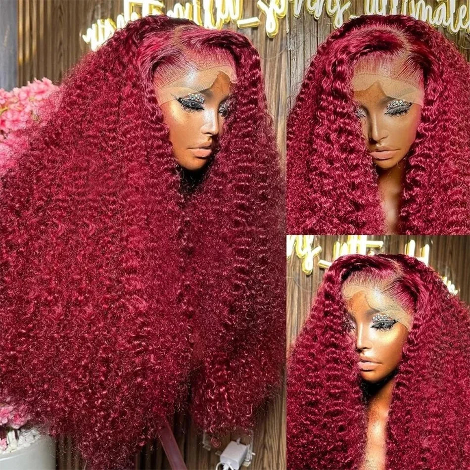 99J Burgundy 13X4 Lace Front Wig Curly Human Hair Wigs 13X6 Hd Lace Wig Human Hair Colored Deep Wave Frontal Wig Water Wave Wig