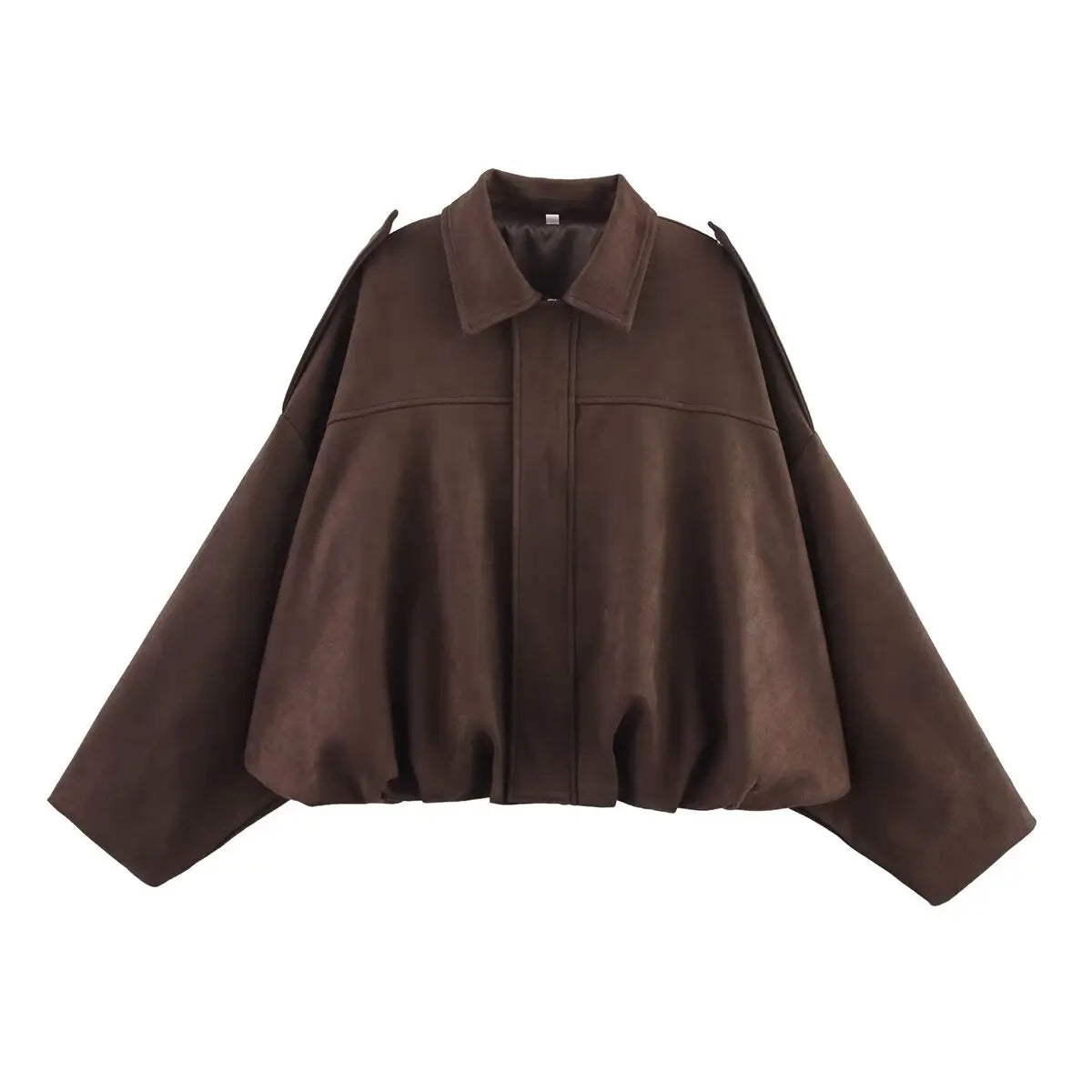 ETJ 2025  Spring new women's suede texture effect Loose version of fashion lapel shoulder bomber jacket