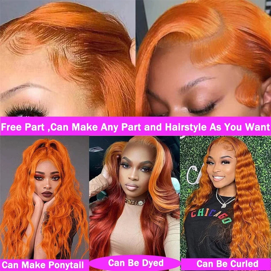 HD 13X6 Orange Ginger Lace Front Wig 100% Human Hair 13x4 Body Wave Lace Frontal Wig Pre Plucked Colored Human Hair Wig On Sale