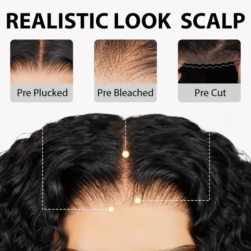 Short Bob Glueless Wigs Deep Wave Glueless Human Hair Ready To Wear 180% Pre Cut Lace 4x4 13x4 Culry Lace Front Human Hair Black