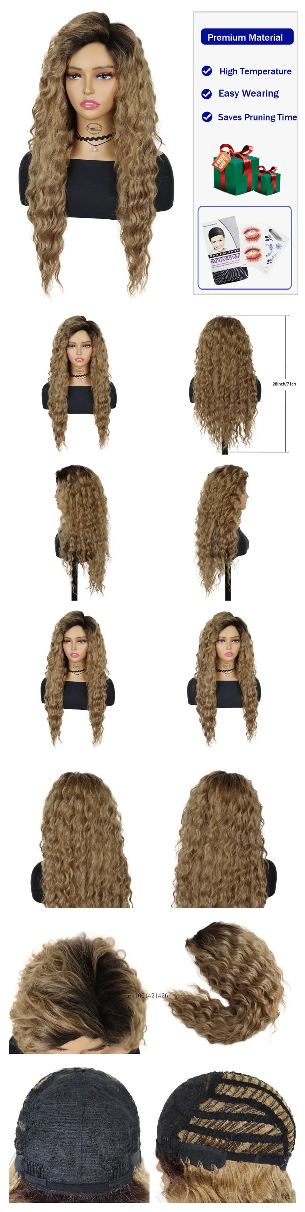 New Ash Blonde Wig Synthetic Long Curly Hair Wigs for Women Fluffy Wave Ombre Wig Costume Carnival Party Regular Cur Wig 26 Inch