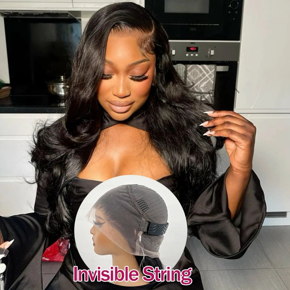 Invisible Drawstring Body Wave 360 hd Lace Front Wig Human Hair 180 Density Hidden Strap 360 Glueless Wigs Upgrade Cap For Woman
