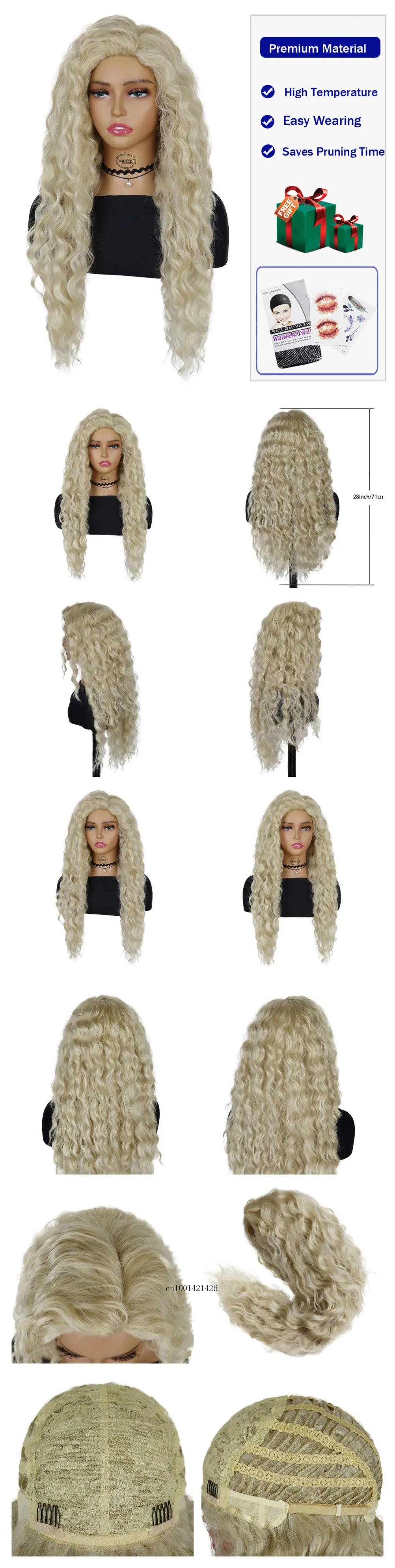 New Ash Blonde Wig Synthetic Long Curly Hair Wigs for Women Fluffy Wave Ombre Wig Costume Carnival Party Regular Cur Wig 26 Inch
