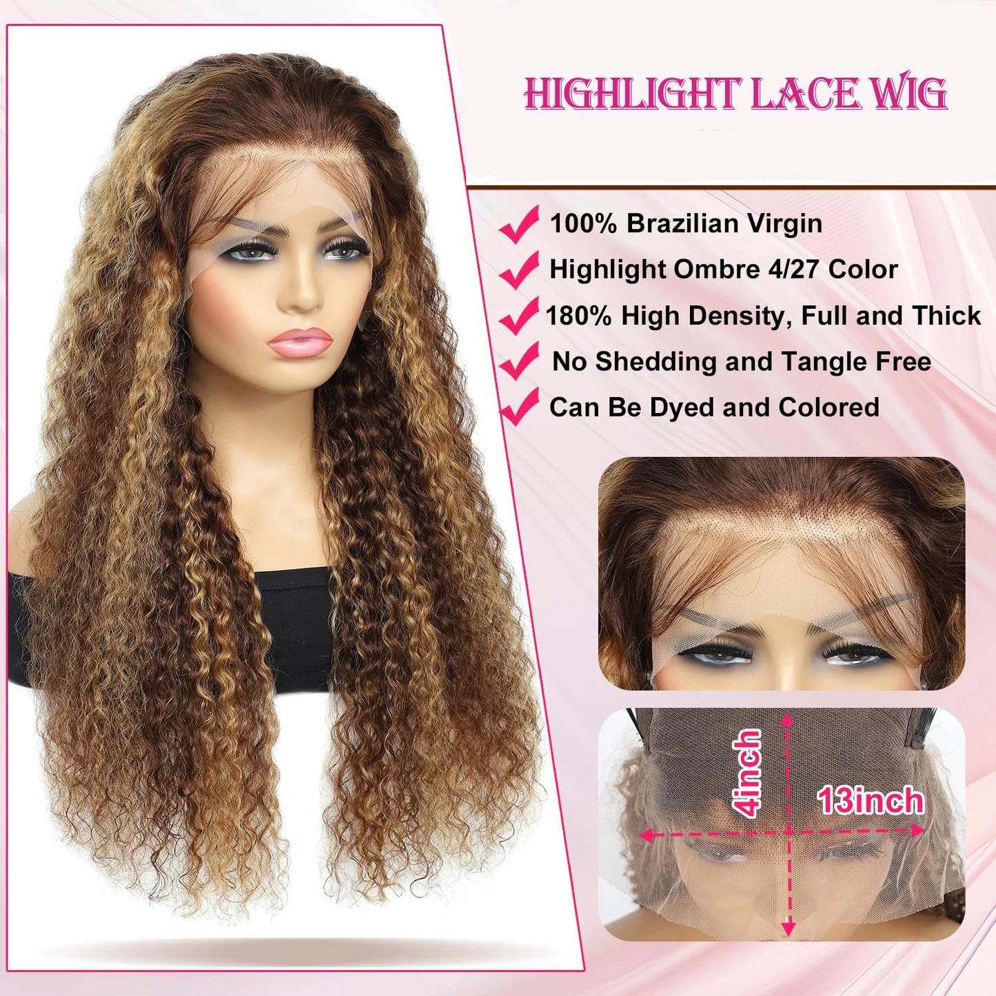 30 Inch Deep Wave P4/27 Highlight 13x4 HD Transparent Lace Front Wigs Ombre Human Hair Wet and Wavy Curly Lace Frontal Wigs 4/27