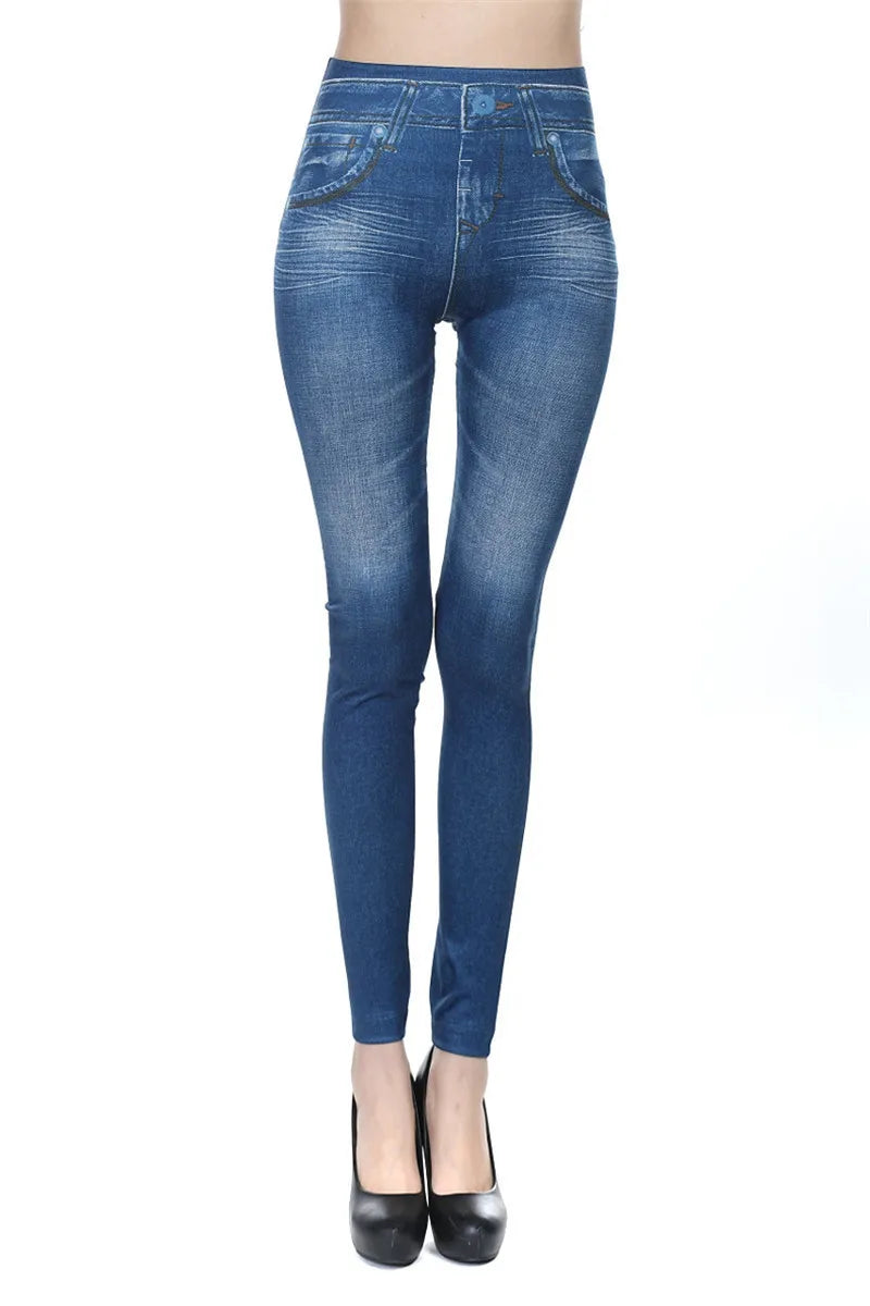 Women Jean Leggings Fitness Pants High Waist Gym Leeggings High Elastic Hip Liftting Fashion Slim Running Cycling Yoga Tights
