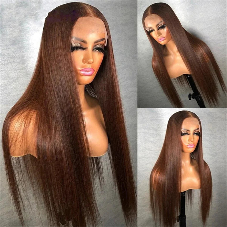 13x4 Chocolate Brown Lace Front Human Hair Wigs For Women 13x6 Transparent Straight Lace Frontal Wigs Colored Human Hair Wigs