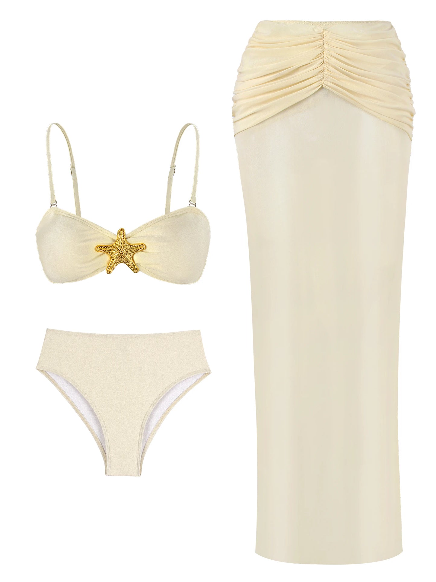 2025 Summer 3 Piece Bikini Sets Strapless Bikini Top With Half Long Skirt Cover ups Beach Wear Female Biquini Bathing Suit K210