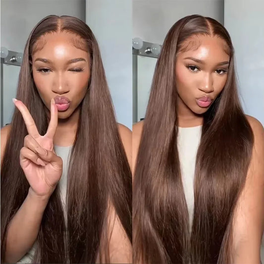 13X6 Chocolate Brown Lace Front Wigs Human Hair 13x4 Bone Straight 36 Inch Lace Frontal Colored Wig 100% Vietnamese For Women