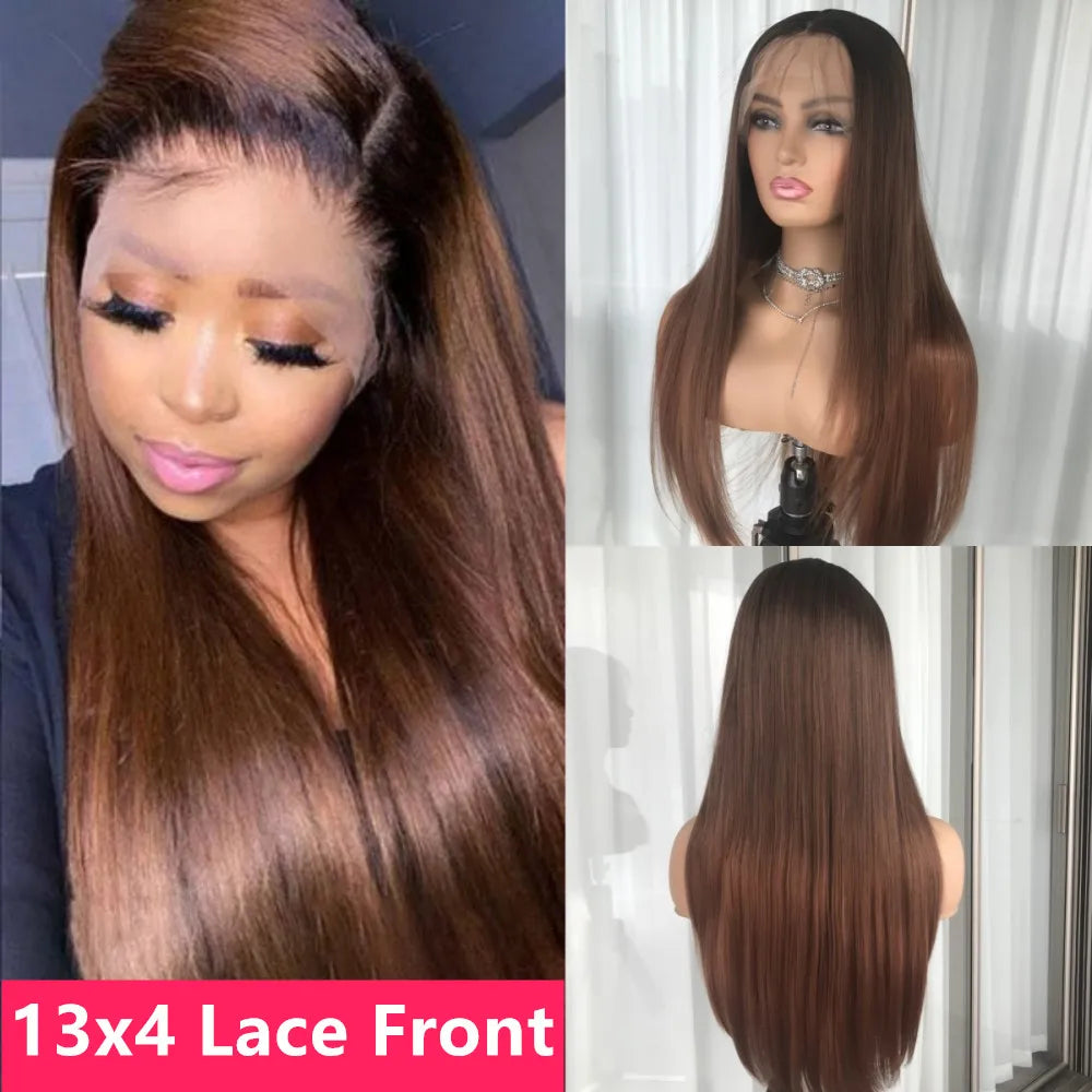 Lace Frontal Straight Lace Wigs for Women Synthetic Lace Wig 13x4" Lace Front Wig Black 99J Pre plucked Fiber Wig Daily Use
