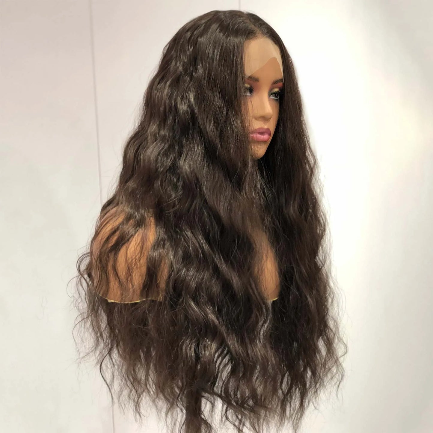 Dark Brown Wig Natural Wavy Synthetic Hair 13X4 Lace Front Wig Brunette Colored Deep Wave Long Curly Hair Frontal Wigs for Women