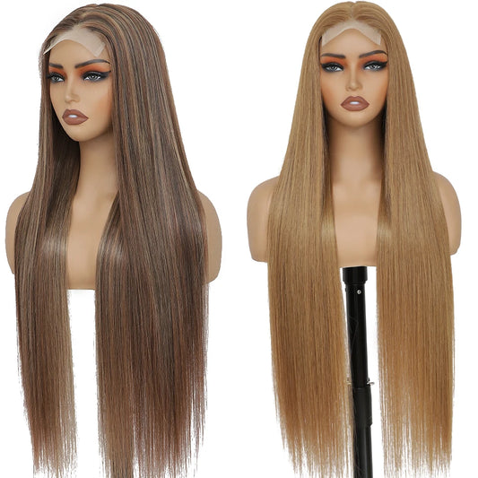 Magicae 330Grams 36Inch 4x4 Lace Front Wigs Chestnut Brown Wigs Ombre Highlight Straight Blond P27/613# High Temperature Cosplay