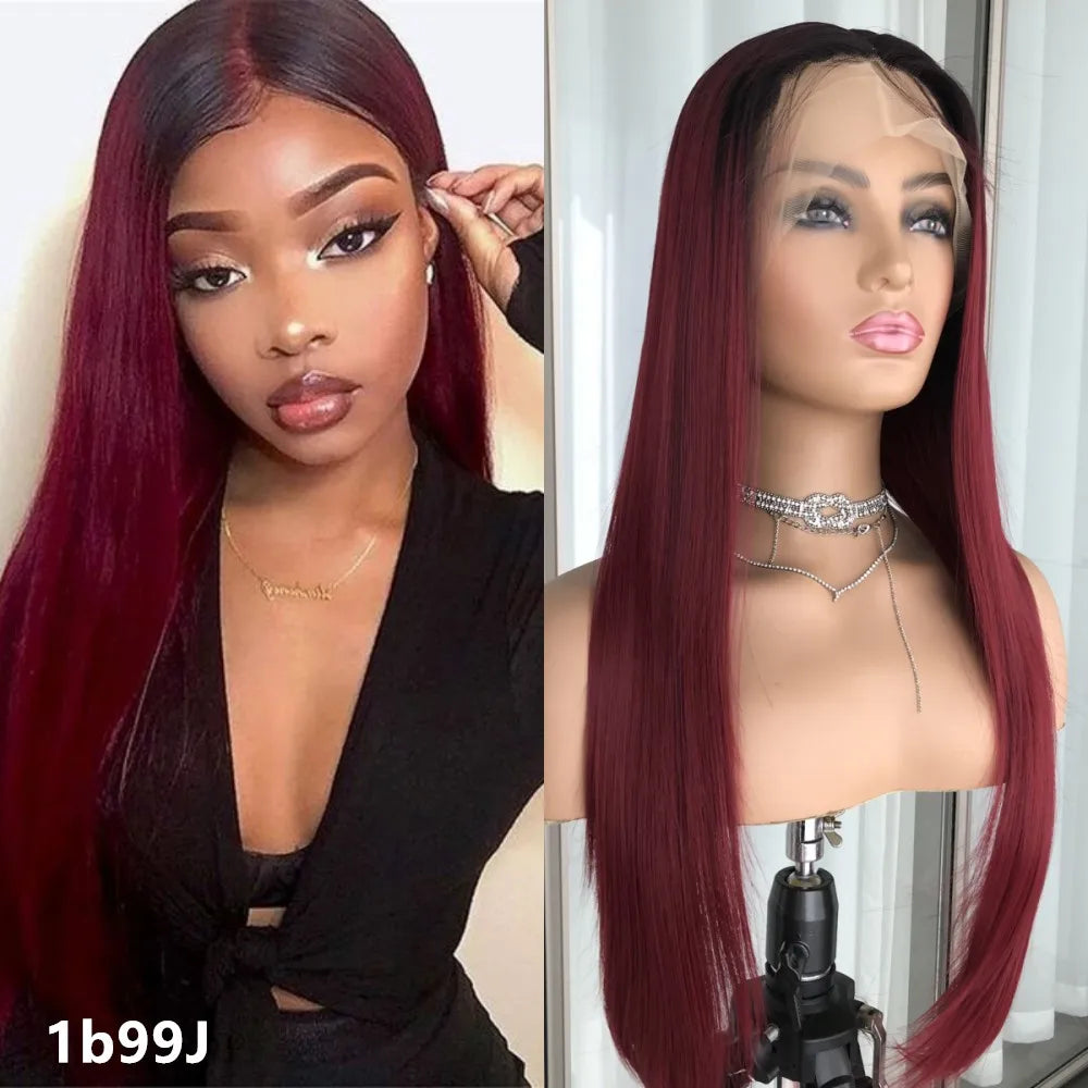 Highlight Blonde Platinum Straight Lace Front Wig Synthetic Hair for Women 13x4” Lace Frontal Wig Pre Plucked Blonde Colored Wig