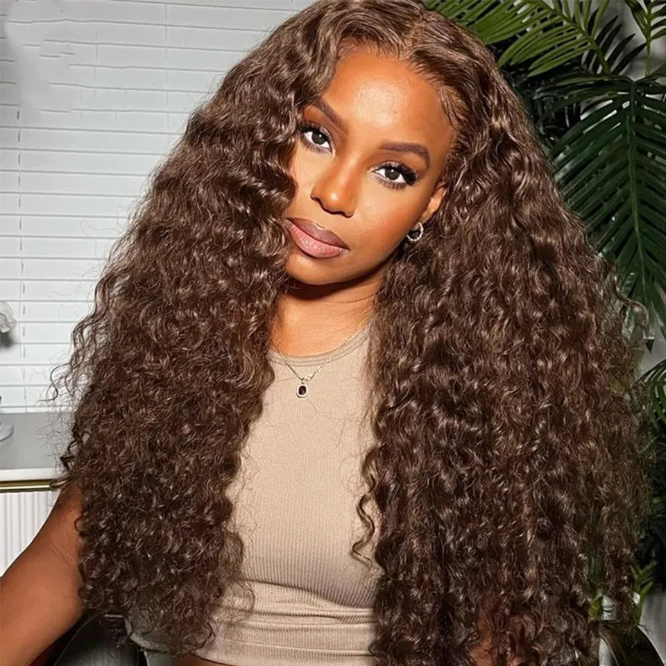 #4 Chocolate Brown Water Wave Curly 10-30 Inch Human Hair Bundles Deep Curly Wave Brazilian Virgin Raw Hair Sew-In Bundles
