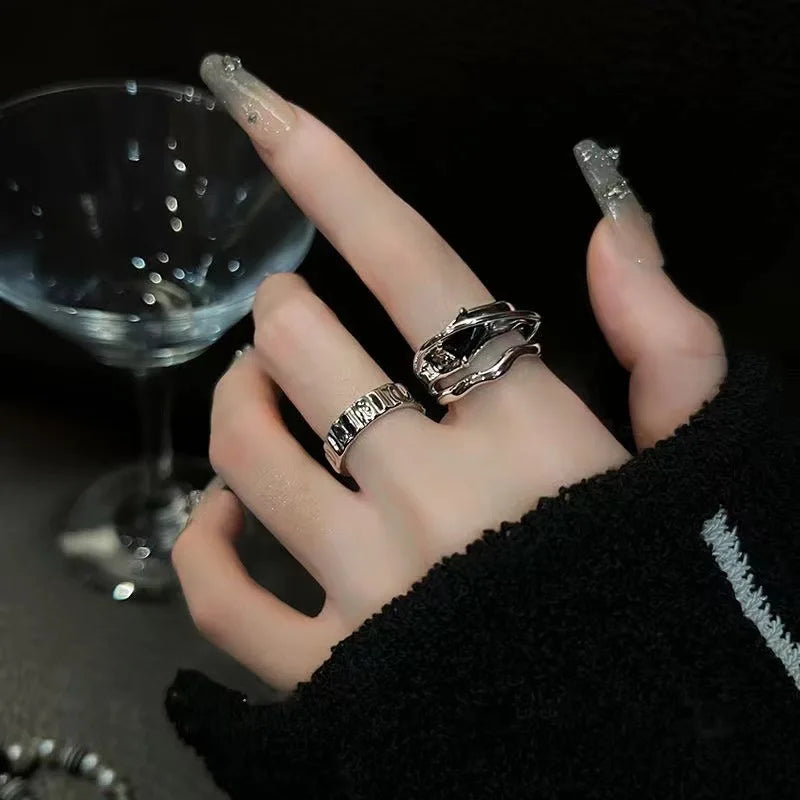 LATS Vintage Gothic Red Crystal Cross Geometry Open Rings for Women Y2k Punk Creative Grunge Jewelry Accessories Gift