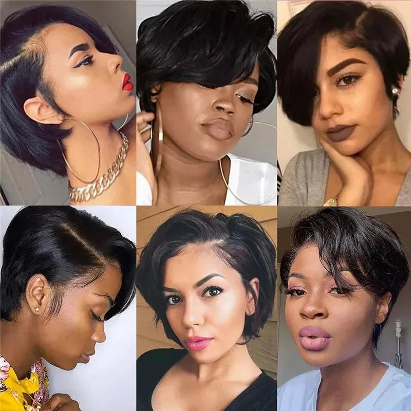 Straight Pixie Cut Wig Transparent Lace Human Hair 13×4 Human Hair Wigs Short Bob Wig For Black Woman Babyhair Natural Hairline