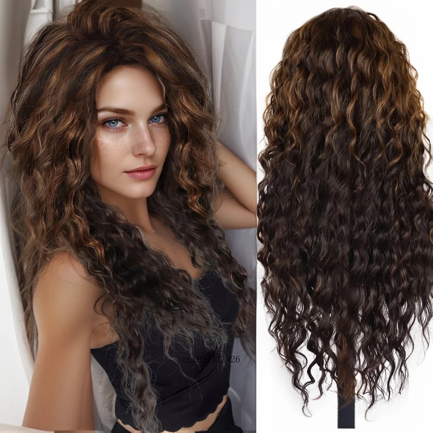 New Ash Blonde Wig Synthetic Long Curly Hair Wigs for Women Fluffy Wave Ombre Wig Costume Carnival Party Regular Cur Wig 26 Inch