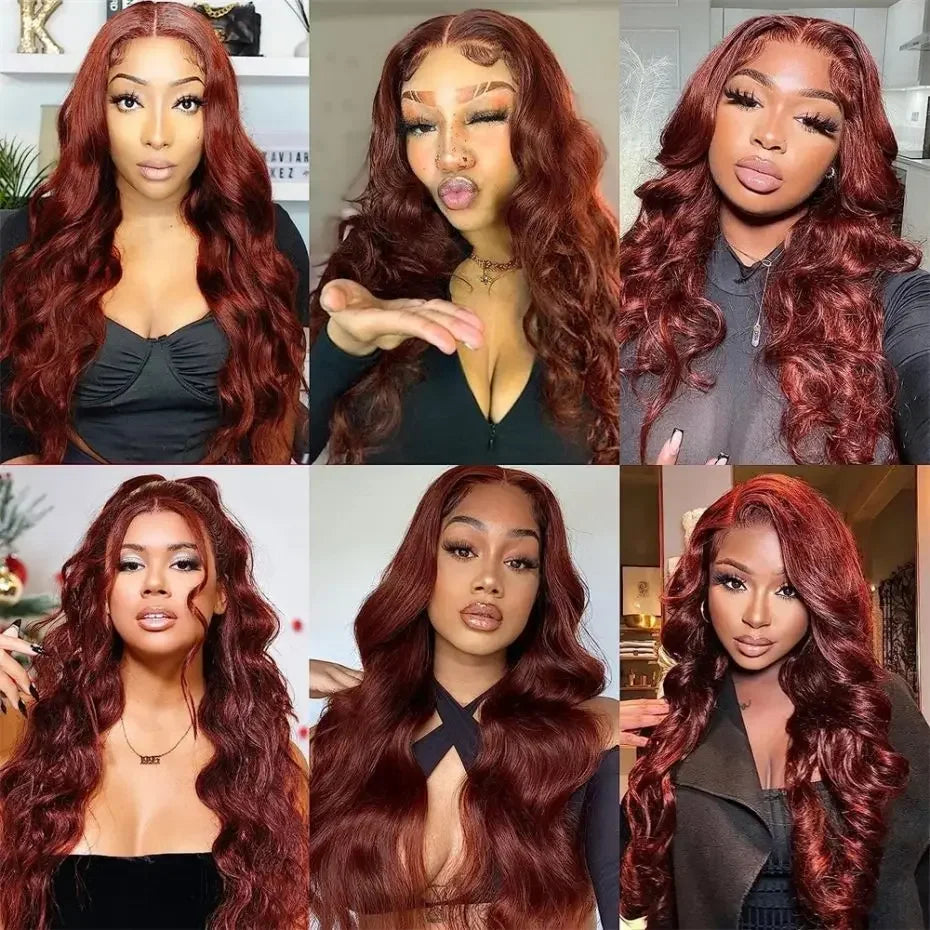 Reddish Brown Body Wave Lace Front Wigs 100% Human Hair 13x6 Lace Frontal Wig Brazilian Pre Plucked 13x4 Dark Red Brown Full Wig