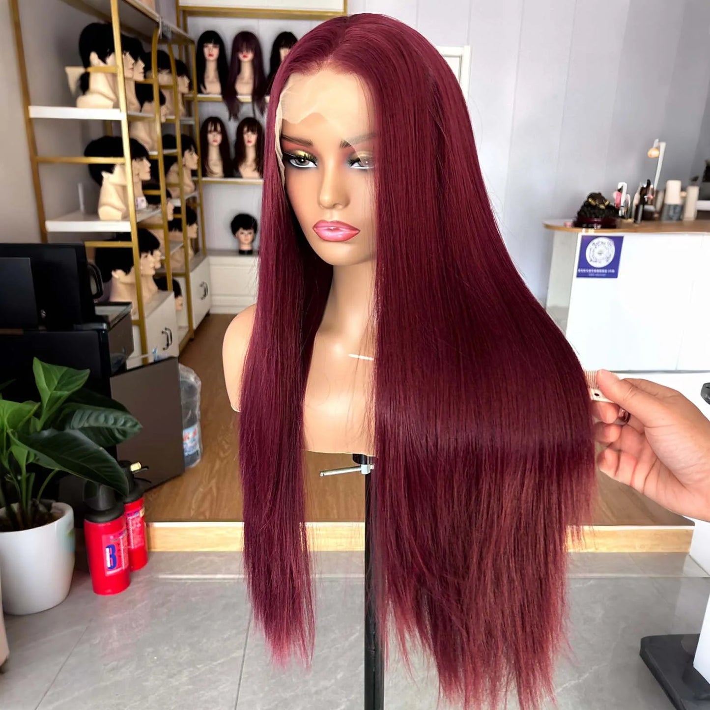 Burgundy Long Silky Straight Wig Synthetic Free Part Dark Red Natural Hair 13X4 Lace Front Wigs for Women Daily Party Cosplay