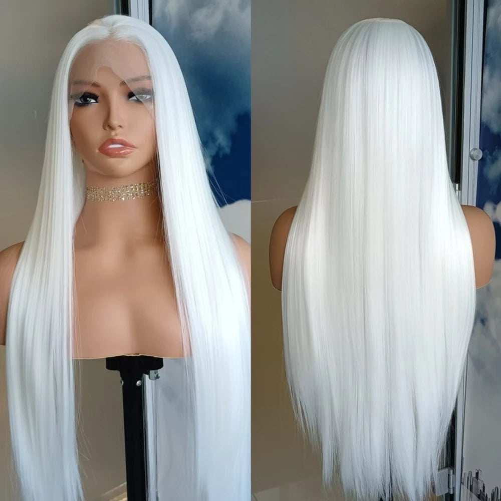 #60 Platinum Blonde Wig Synthetic Lace Front Wigs For Women Long Silky Straight Wig Lace Hair Grey Blue Pink Wig Frontal Cosplay