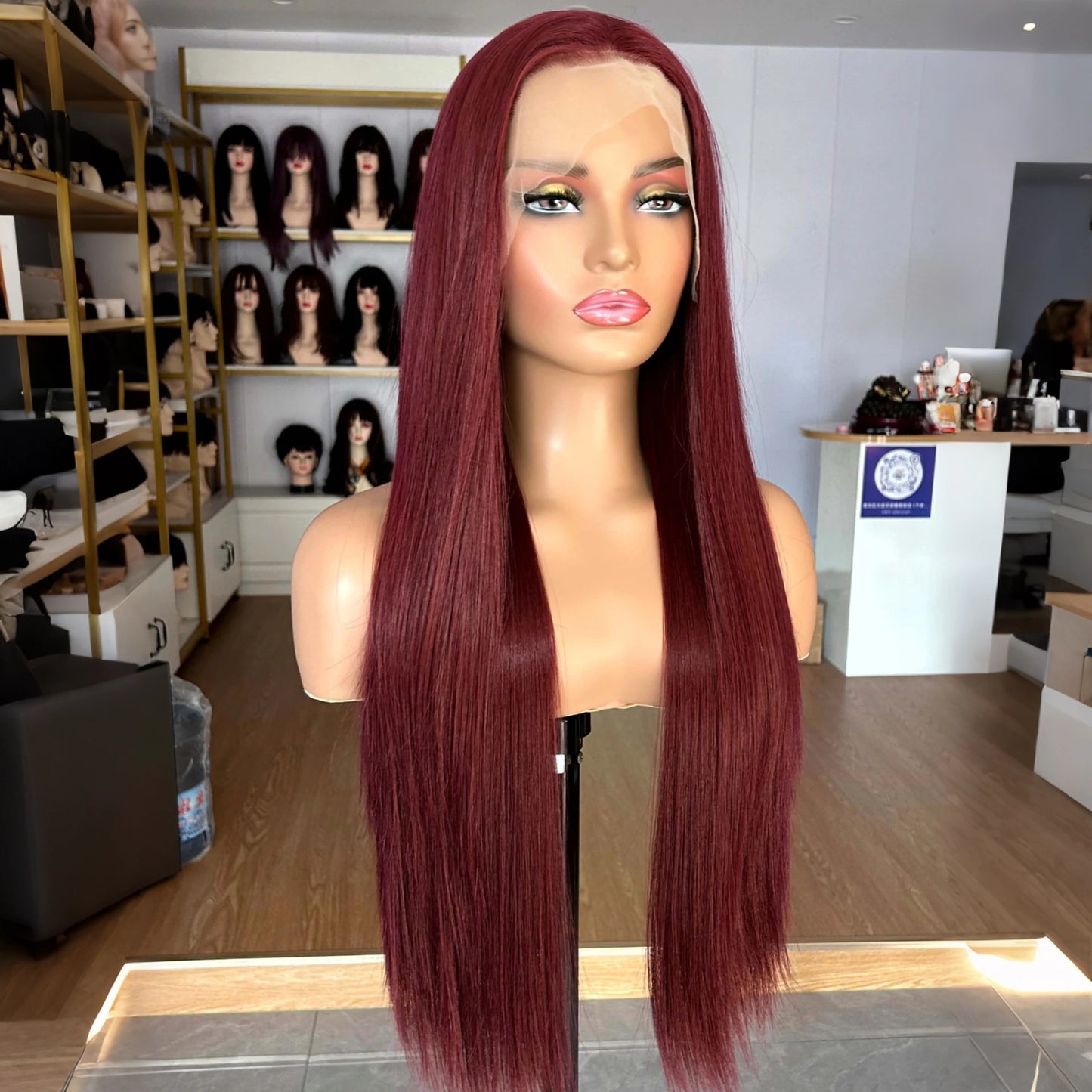Burgundy Long Silky Straight Wig Synthetic Free Part Dark Red Natural Hair 13X4 Lace Front Wigs for Women Daily Party Cosplay