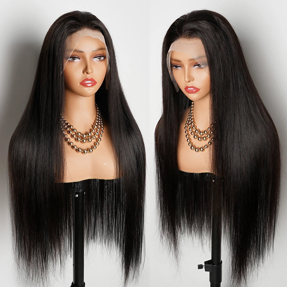 250% 36 inch Straight Lace Front Wig Human Hair Wigs For Women Pre-Plucked Transparent Lace Free Middle Part Natural Black Bobbi