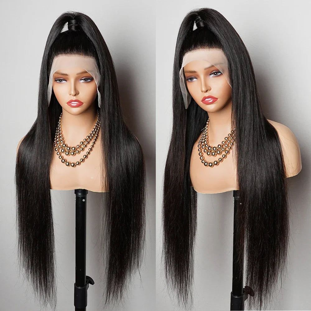 250% 36 inch Straight Lace Front Wig Human Hair Wigs For Women Pre-Plucked Transparent Lace Free Middle Part Natural Black Bobbi