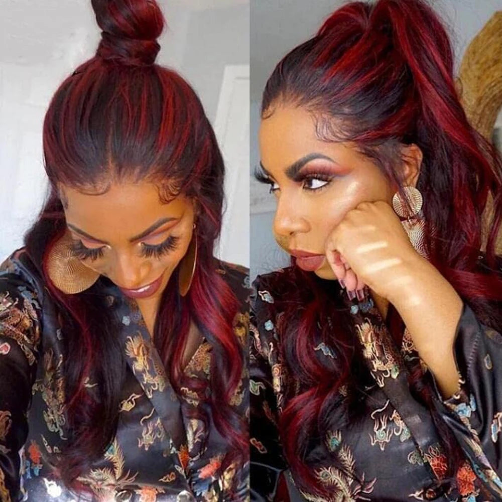 Pink Highlight Colored Lace Front Wig Synthetic Glueless Loose Wave Pre Plucked 13x4 HD Transparent Lace Frontal Wigs For Women